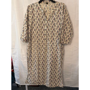 Indian Cotton Kurta Tribal Folk Art Dance Print Boho Tunic Size L